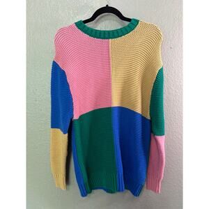 Zara Sweater Womens S-M Colorblock Knit Cotton‎ Long Sleeve Cozy Winter Pullover